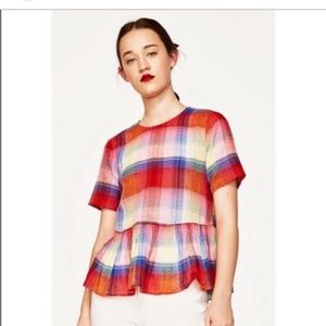 Zara Multicolor Plaid Peplum Top